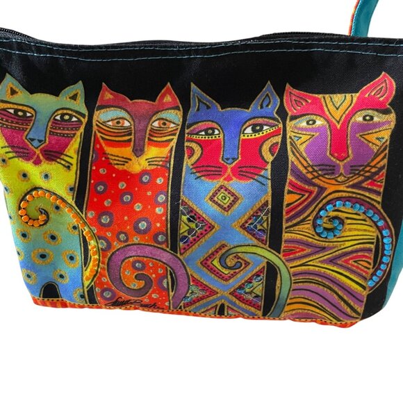 Laurel Burch Vibrant Cats Crossbody Bag Tassel Charm Beaded Sequins Art to Wear - Picture 10 of 10